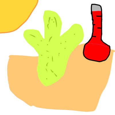  a sunny desert with a cactus, showing an almost full thermometer.